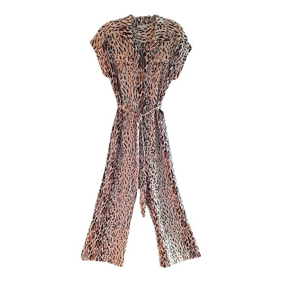 Joie Jumpsuit Jailee Leopard Print Small Relaxed Fit Cropped Hem Tie Belt - Picture 1 of 13